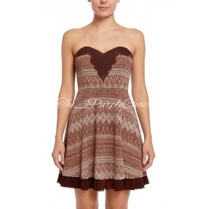FREE PEOPLE Boho Beaded Strapless Mini Dress *Wine Combo M